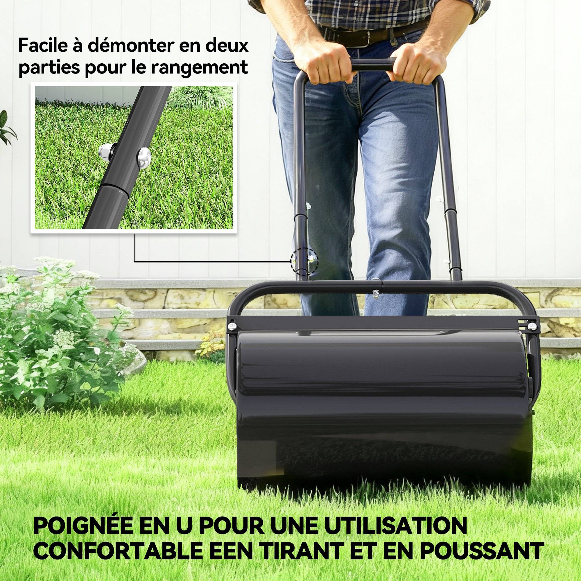 Outsunny - Rouleau à gazon jardin 59x32x113 cm avec poignée lestage max. 38L acier noir - Outsunny - Image 6