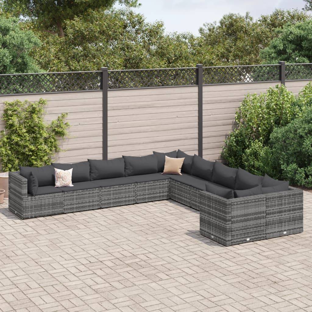 Vidaxl - Salon de jardin avec coussins 10 pcs gris résine tressée vidaXL 3308346 - Image 1