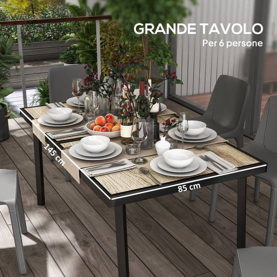 Table de jardin rectangulaire acier extérieur repas convivial effet bois 145cm gris - ComfortXL Outdoor Living - Image 8