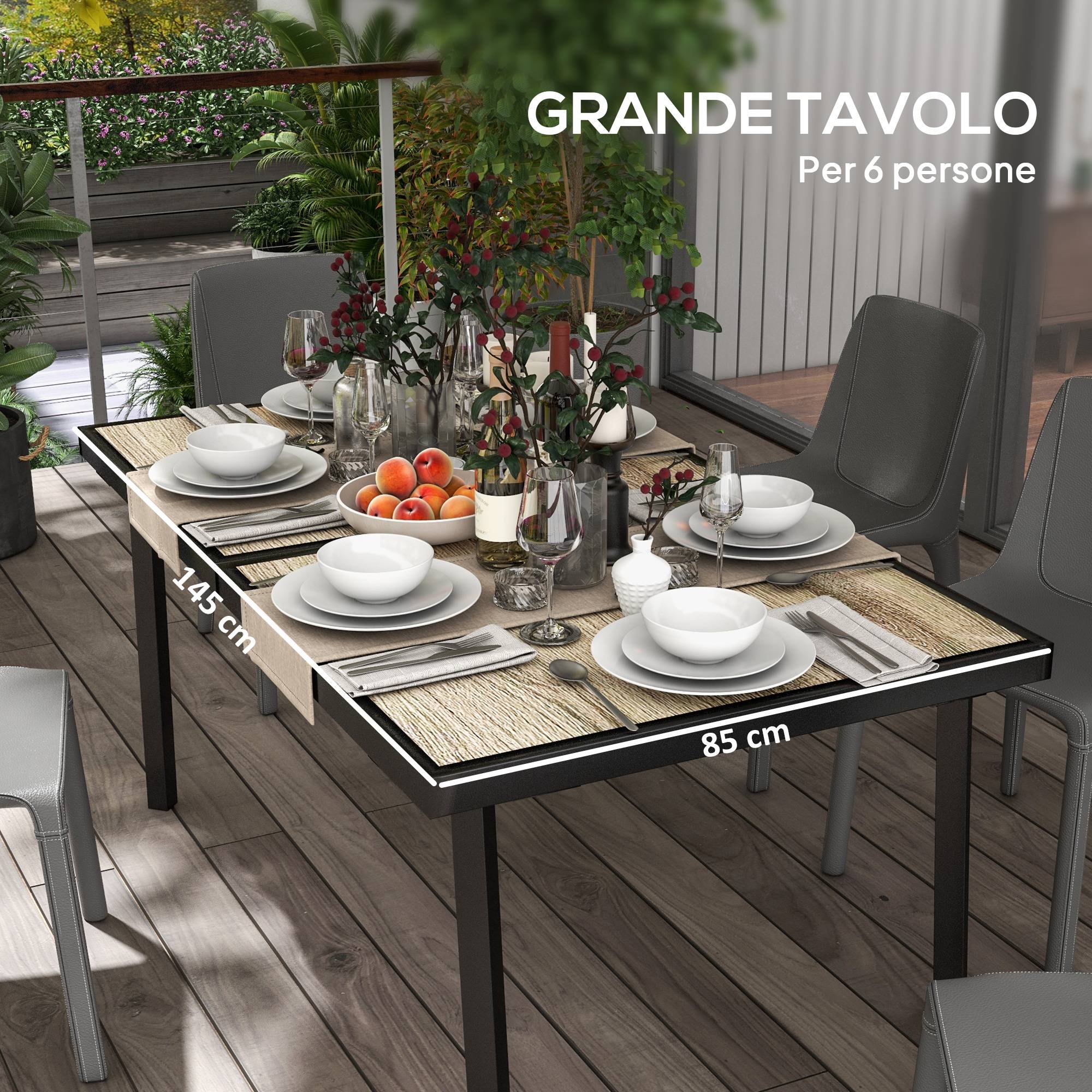 Table de jardin rectangulaire acier extérieur repas convivial effet bois 145cm gris - ComfortXL Outdoor Living - Image 8