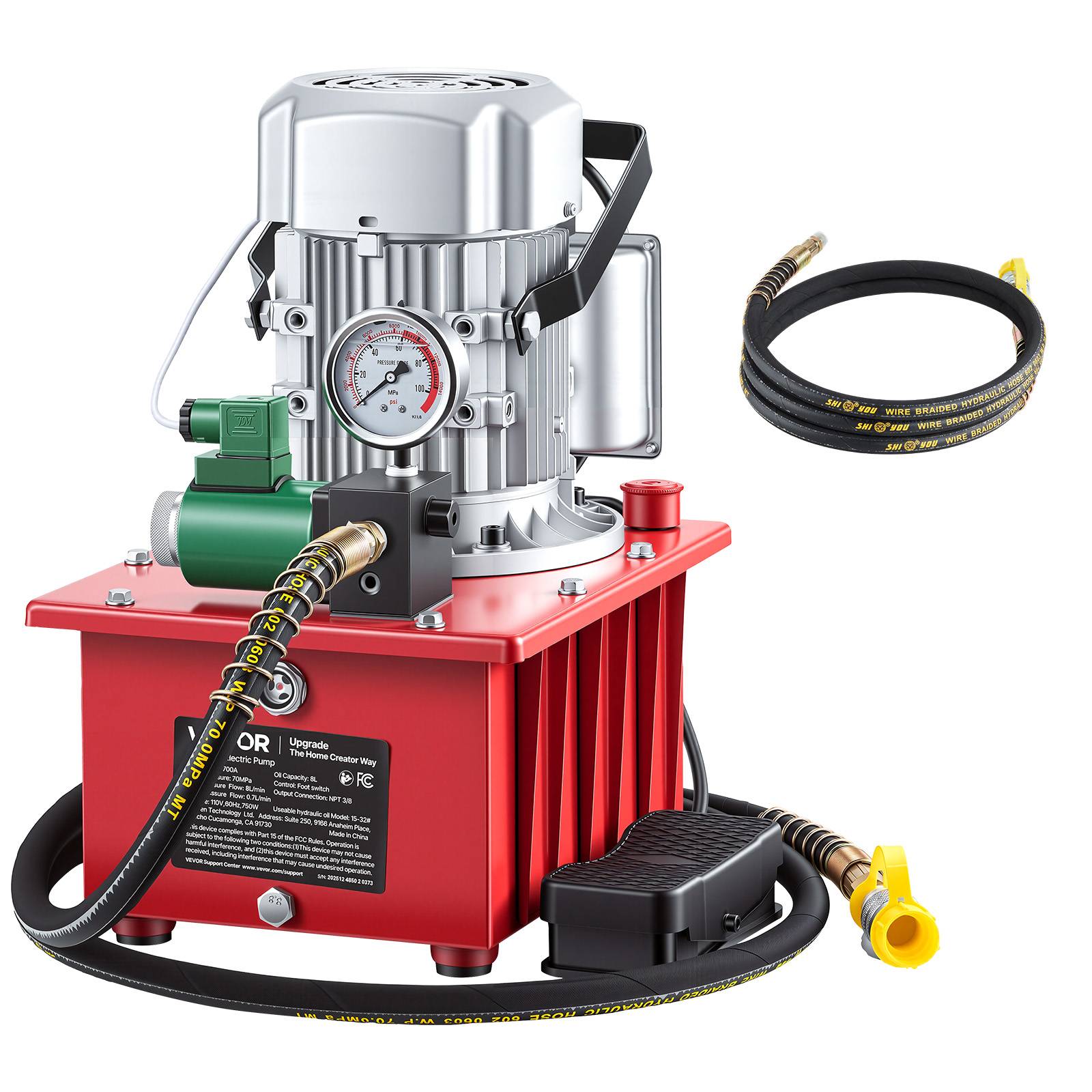 Vevor - VEVOR Pompe Hydraulique Électrique Groupe Simple Effet 750 W 700 bar avec Pédale