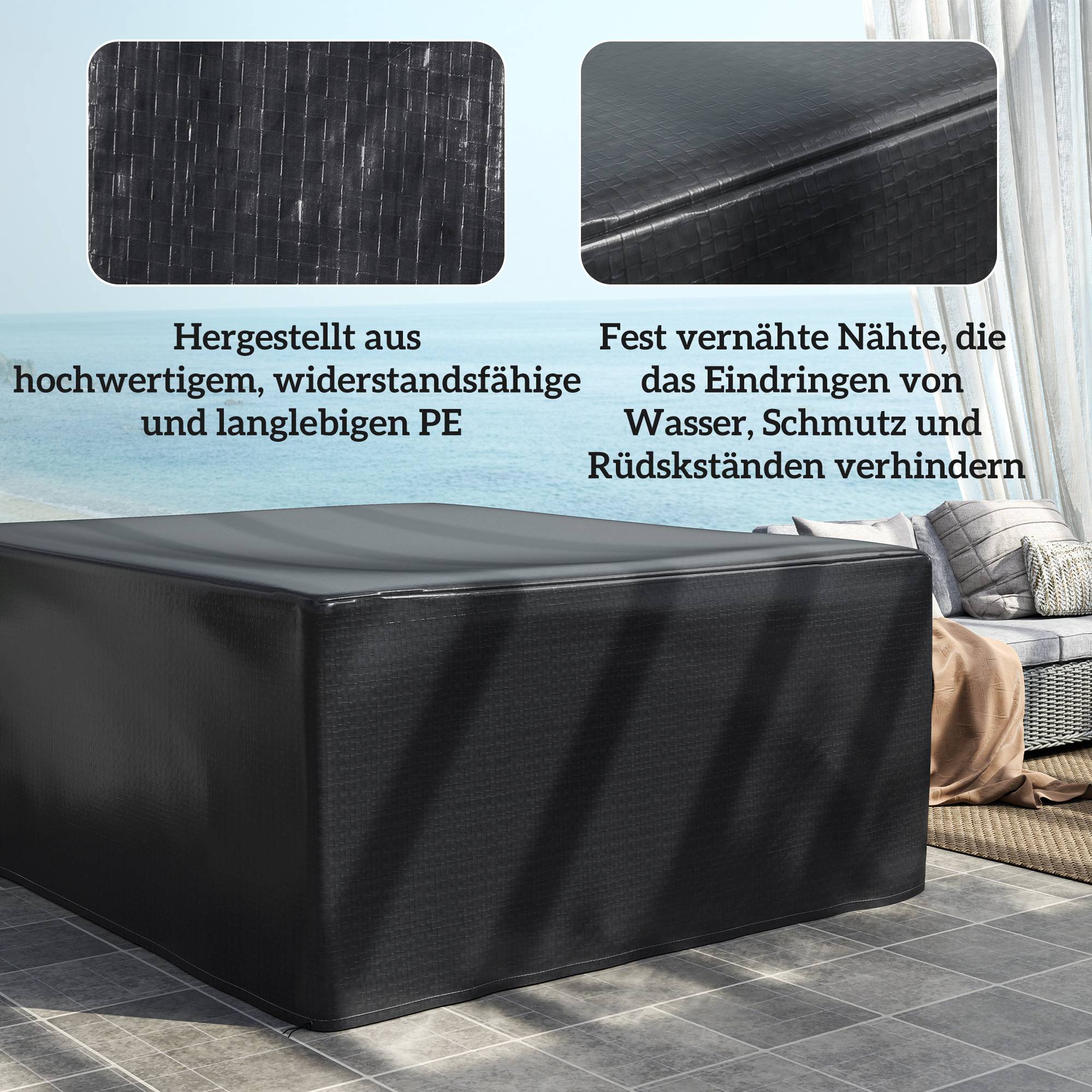 Housse de protection pour mobilier de jardin, résistante à l'hiver, imperméable et anti-UV, 235 x 190 x 90 cm, noire - Image 7
