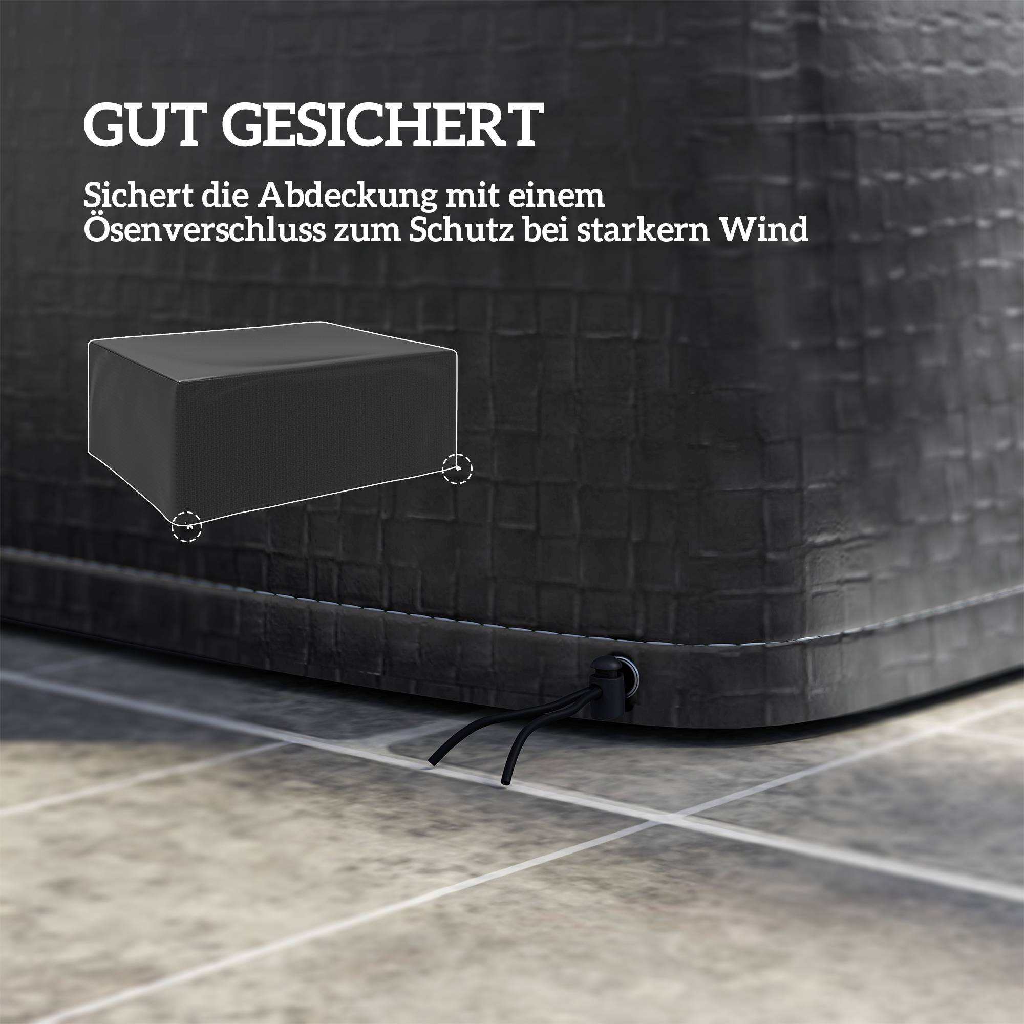 Housse de protection pour mobilier de jardin, résistante à l'hiver, imperméable et anti-UV, 235 x 190 x 90 cm, noire - Image 8