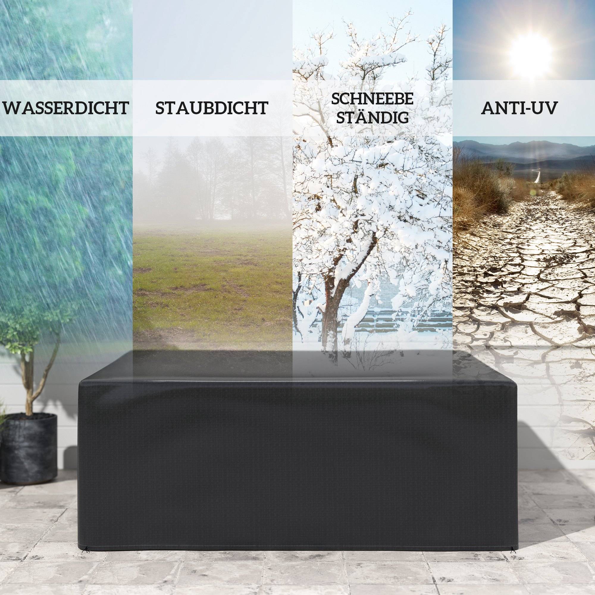 Housse de protection pour mobilier de jardin, résistante à l'hiver, imperméable et anti-UV, 235 x 190 x 90 cm, noire - Image 6