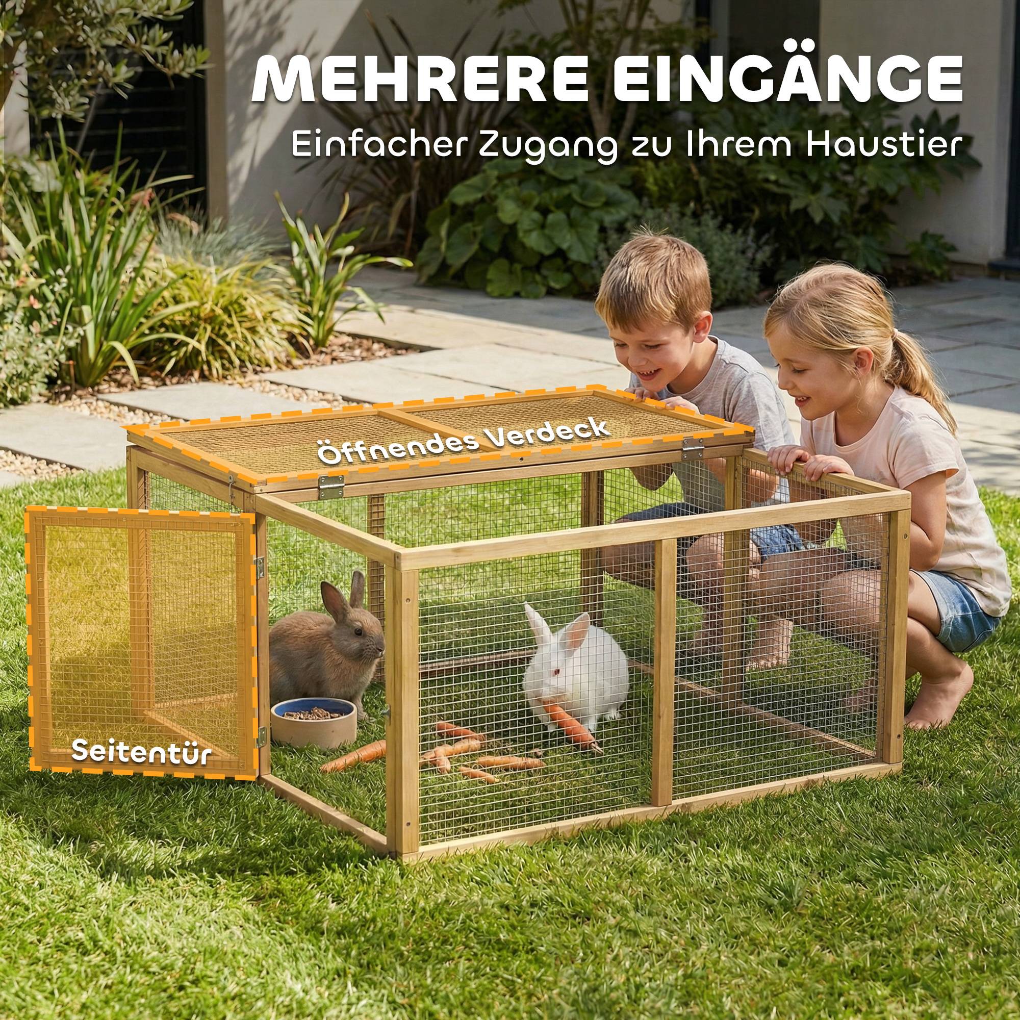 Cage petits animaux, lapins, toit ouvrant, sapin, 120 x 120 x 57 cm, naturel - Image 7