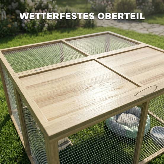 Cage petits animaux, lapins, toit ouvrant, sapin, 120 x 120 x 57 cm, naturel - Image 9