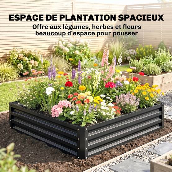 ComfortXL - Carré potager carré acier galvanisé jardin serre optimisation thermique 120x120x30cm gris - ComfortXL Outdoor Living - Image 6