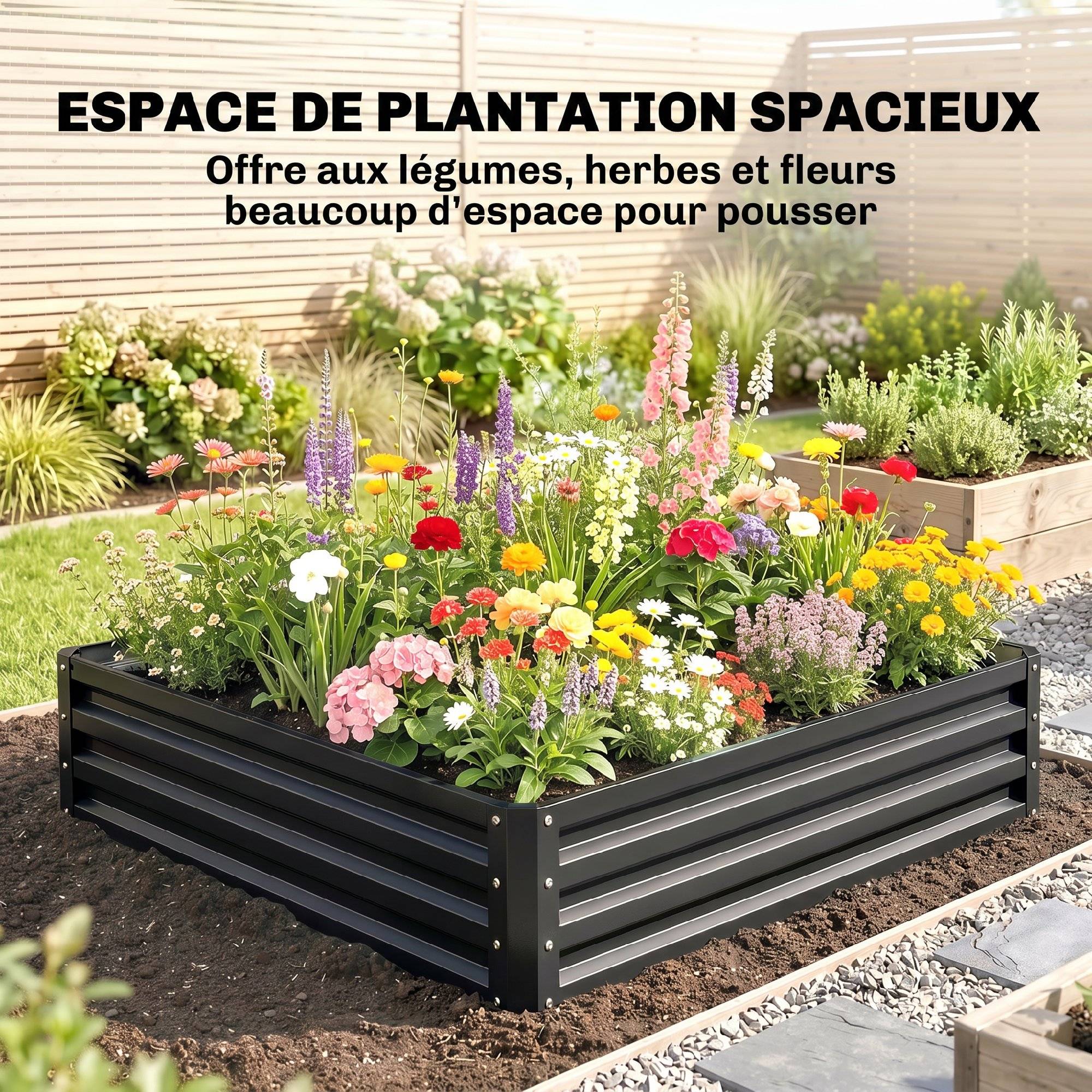 ComfortXL - Carré potager carré acier galvanisé jardin serre optimisation thermique 120x120x30cm gris - ComfortXL Outdoor Living - Image 6