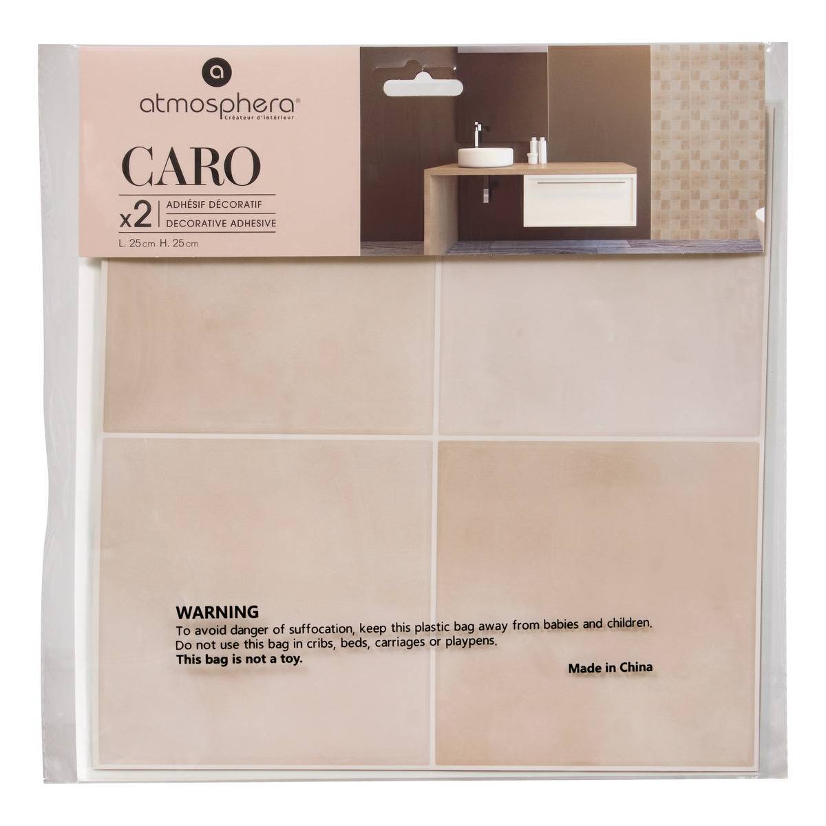 Atmosphera - 2 stickers muraux Caro carré 25x25cm beige - Atmosphera Créateur d'intérieur - Image 3