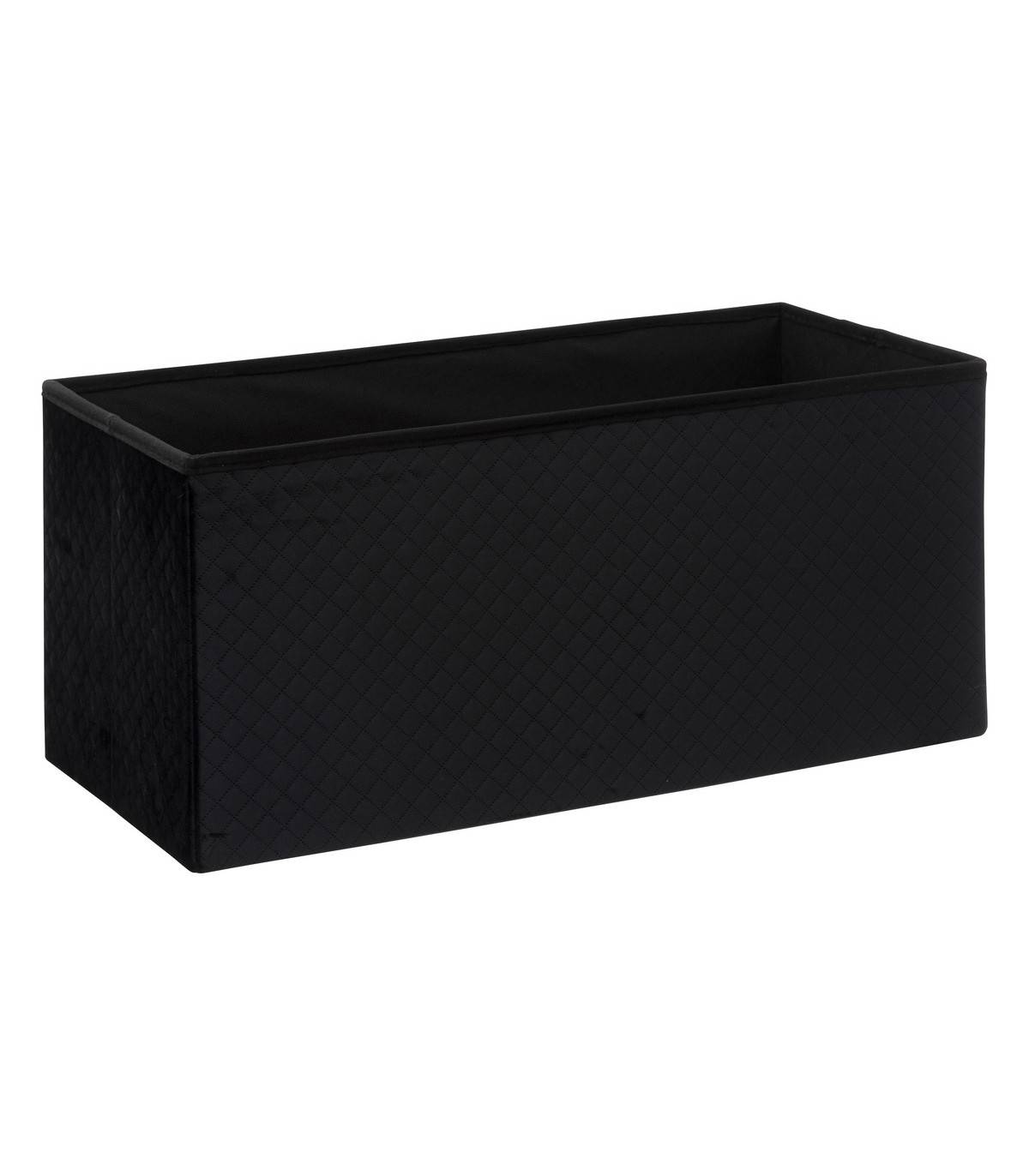 2 en 1 Pouf pliant double et Coffre de rangement en Velours Noir 76 x 38 cm - Image 2