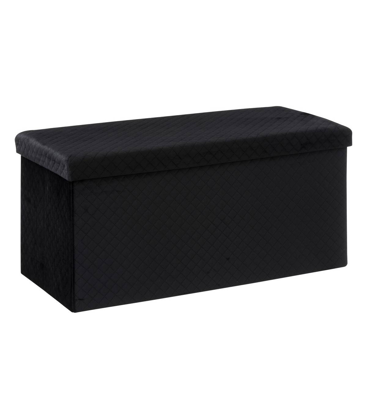 2 en 1 Pouf pliant double et Coffre de rangement en Velours Noir 76 x 38 cm - Image 1