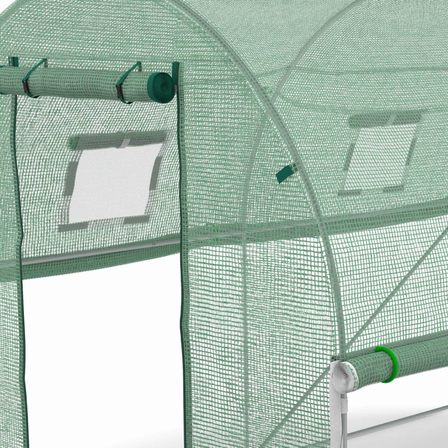 IDMARKET - Serre de jardin tunnel 6m² 3 x 2 x 2 m acier galvanisé + bâche anti-UV avec porte et fenêtres ROMA verte toutes saisons - Image 7