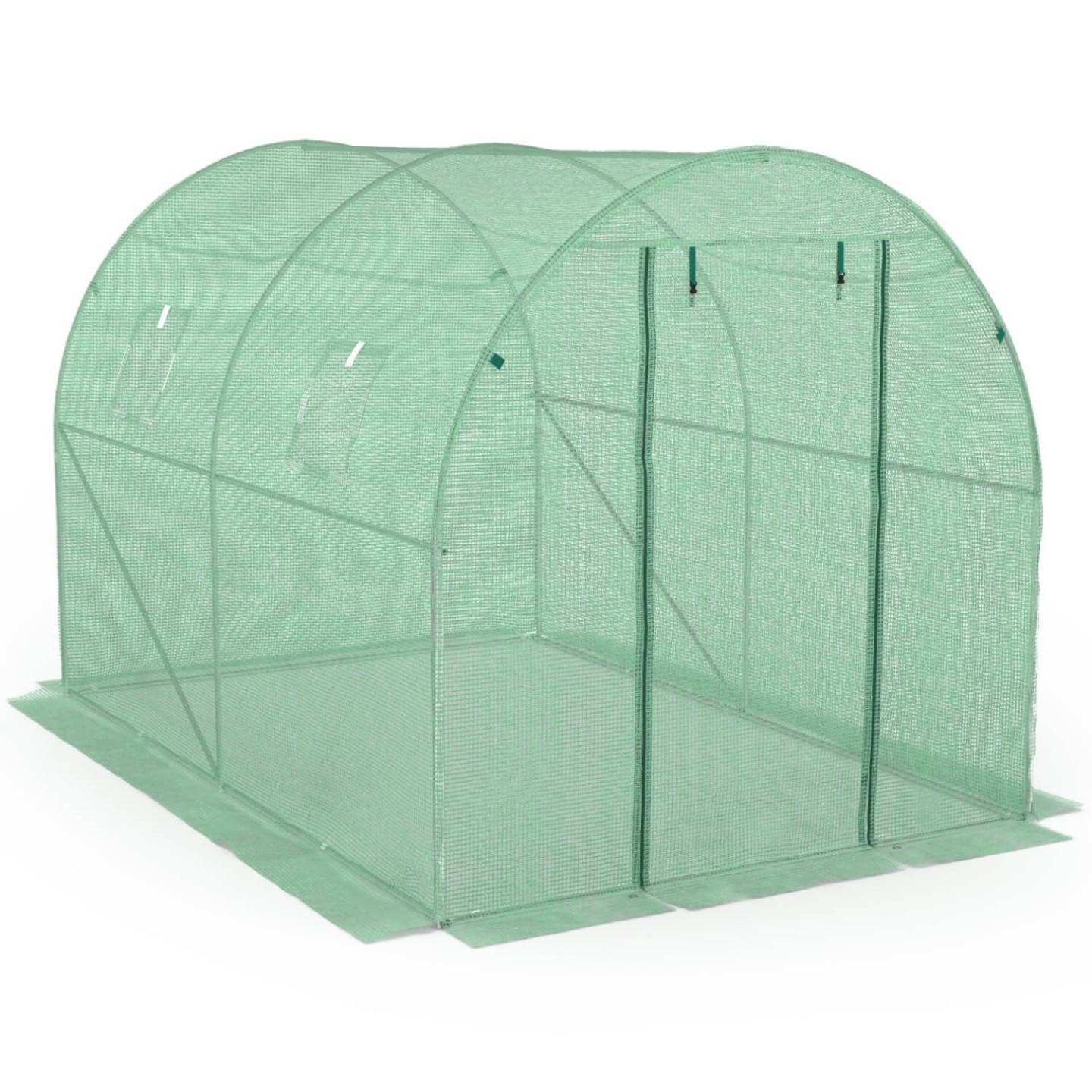 IDMARKET - Serre de jardin tunnel 6m² 3 x 2 x 2 m acier galvanisé + bâche anti-UV avec porte et fenêtres ROMA verte toutes saisons - Image 4