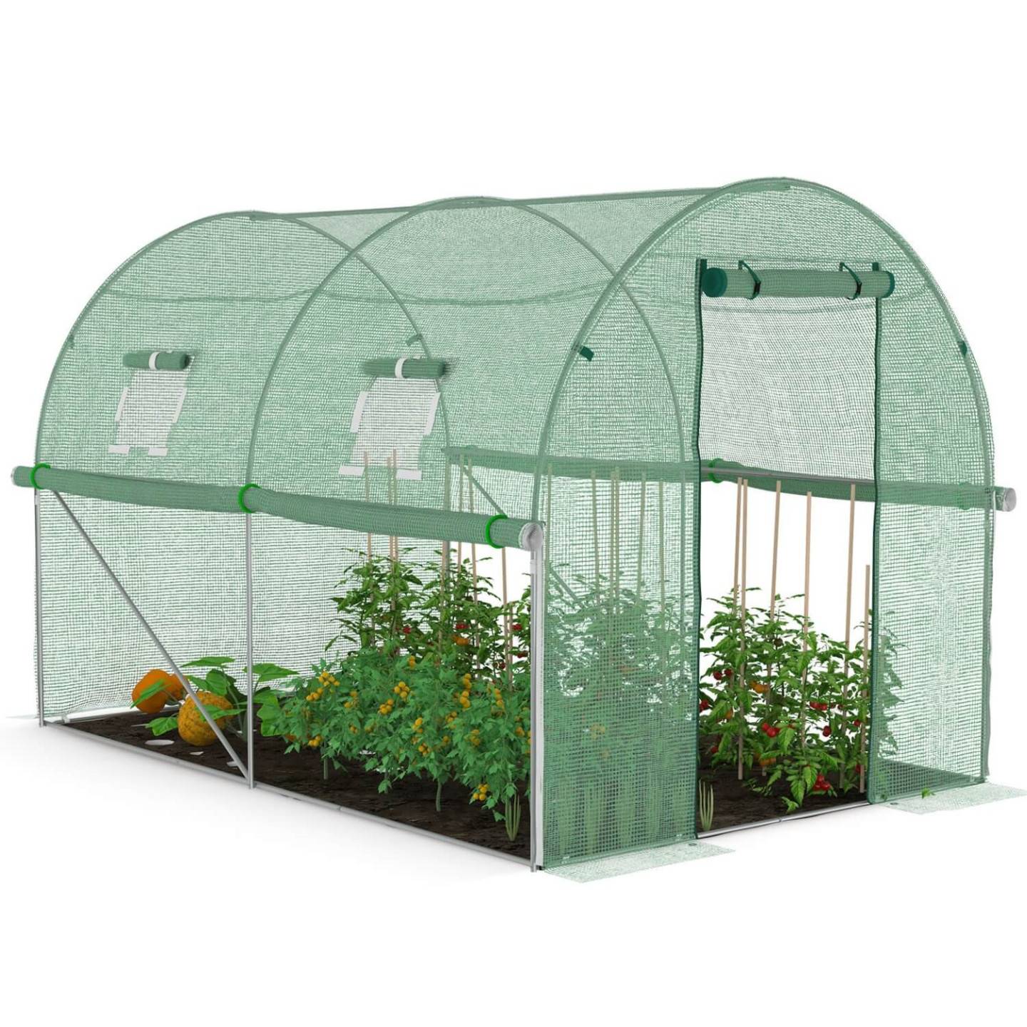 IDMARKET - Serre de jardin tunnel 6m² 3 x 2 x 2 m acier galvanisé + bâche anti-UV avec porte et fenêtres ROMA verte toutes saisons - Image 2