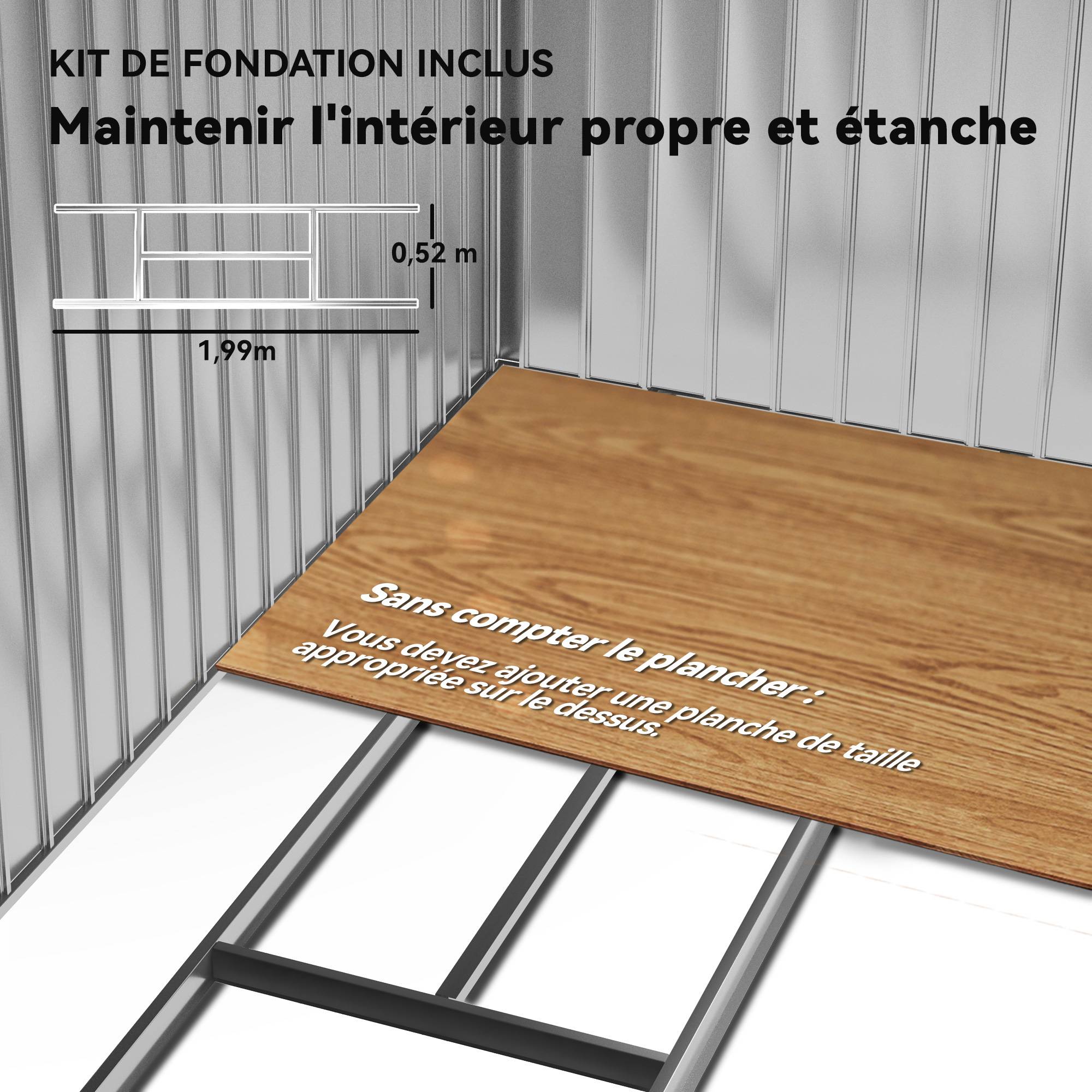 Abri de Jardin 2,77 m² - Remise pour Outils avec Fondation - cabanon Porte verrouillable - tôle d'acier Gris - Image 7