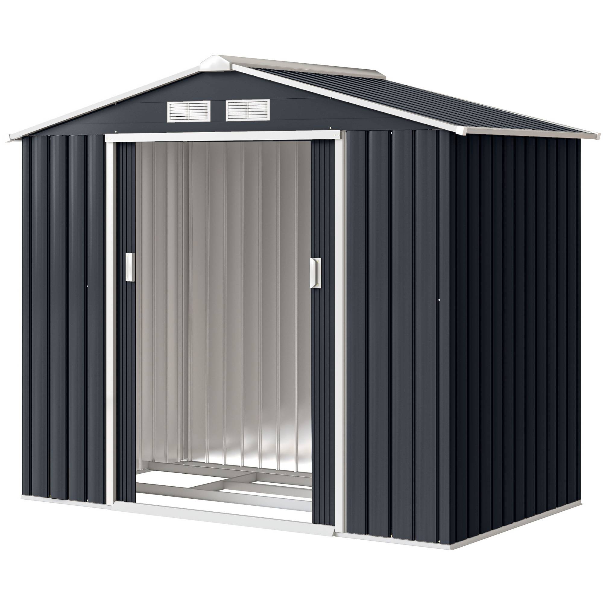 Abri de Jardin 2,77 m² - Remise pour Outils avec Fondation - cabanon Porte verrouillable - tôle d'acier Gris - Image 2