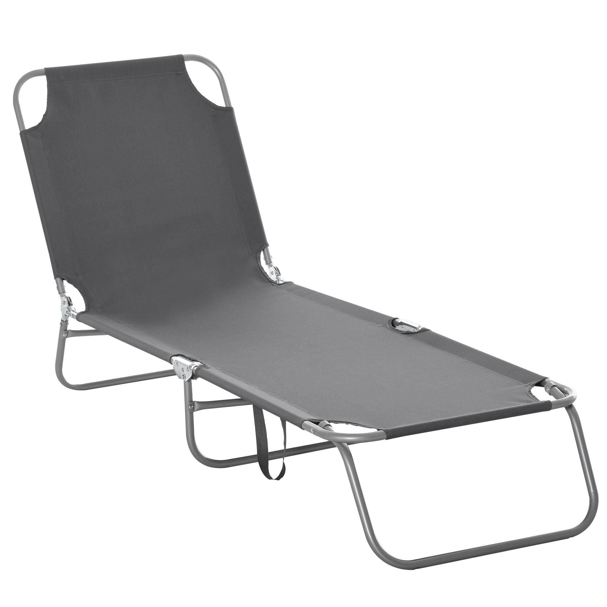 Bain de Soleil transat Pliable Dossier réglable Multipositions métal et Polyester Gris - Image 1