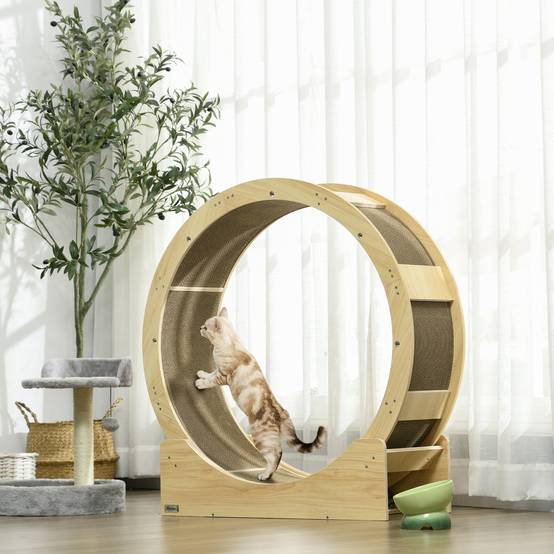 Roue exercice chat bois multi-couches intérieur rotation silencieuse 91x34x94cm chêne - ComfortXL Outdoor Living - Image 3
