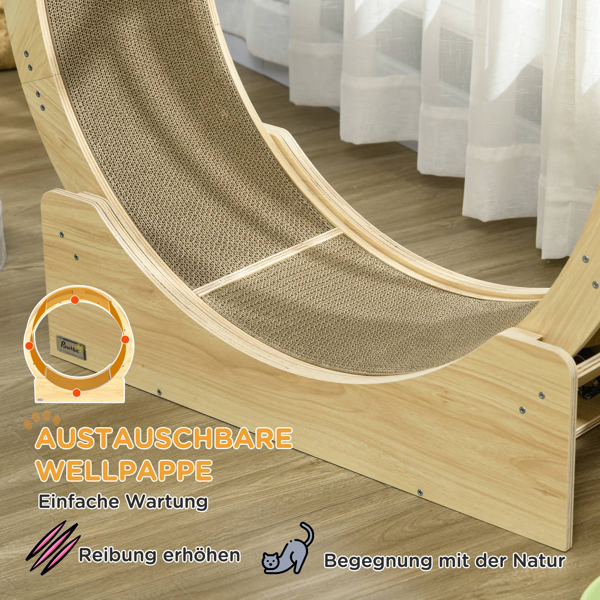 Roue exercice chat bois multi-couches intérieur rotation silencieuse 91x34x94cm chêne - ComfortXL Outdoor Living - Image 9