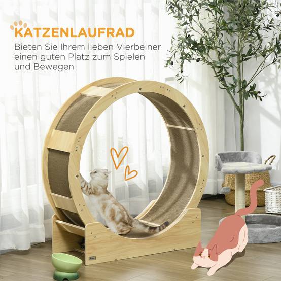 Roue exercice chat bois multi-couches intérieur rotation silencieuse 91x34x94cm chêne - ComfortXL Outdoor Living - Image 6