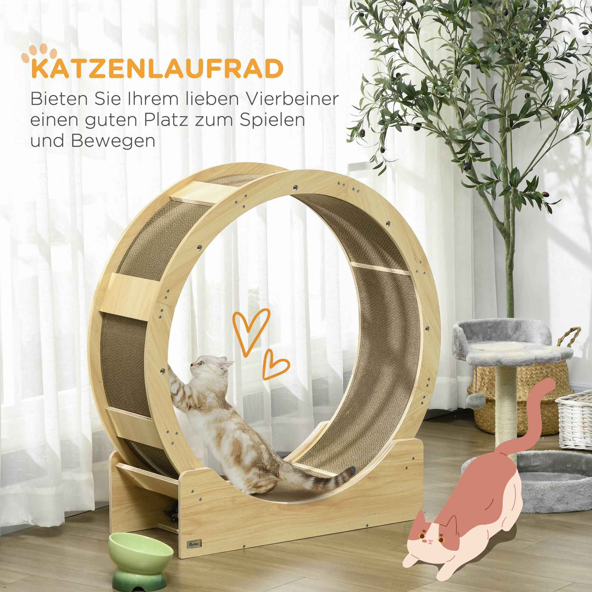 Roue exercice chat bois multi-couches intérieur rotation silencieuse 91x34x94cm chêne - ComfortXL Outdoor Living - Image 6