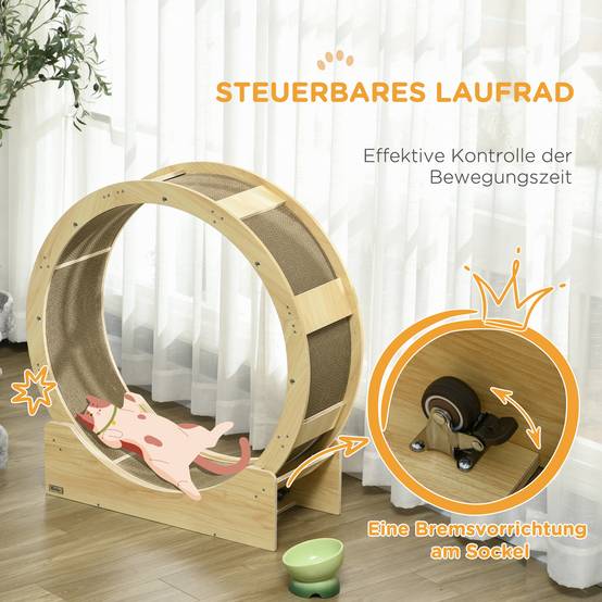 Roue exercice chat bois multi-couches intérieur rotation silencieuse 91x34x94cm chêne - ComfortXL Outdoor Living - Image 8