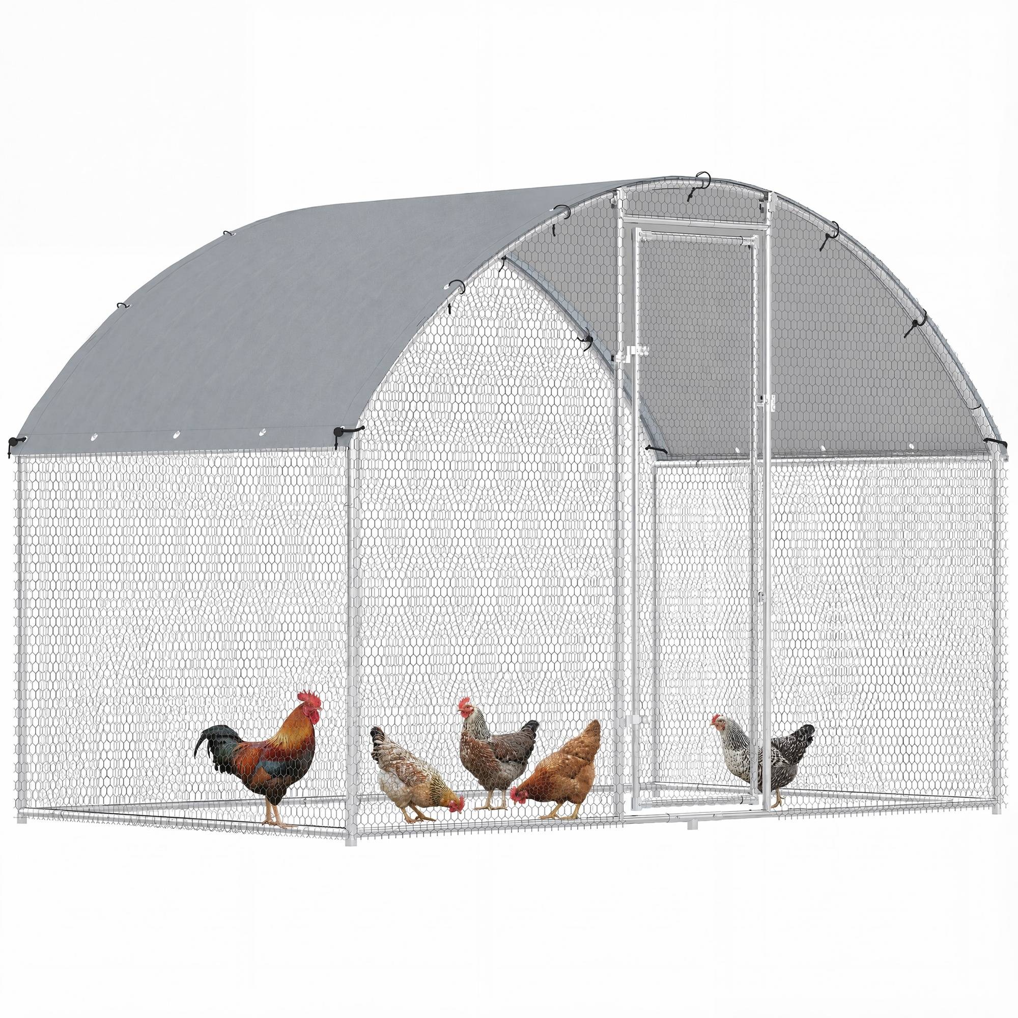 Poulailler extérieur 2,8x1,7x1,9m, bâche Oxford anti-UV étanche, loquets, pour 5-8 poules argent - Image 1