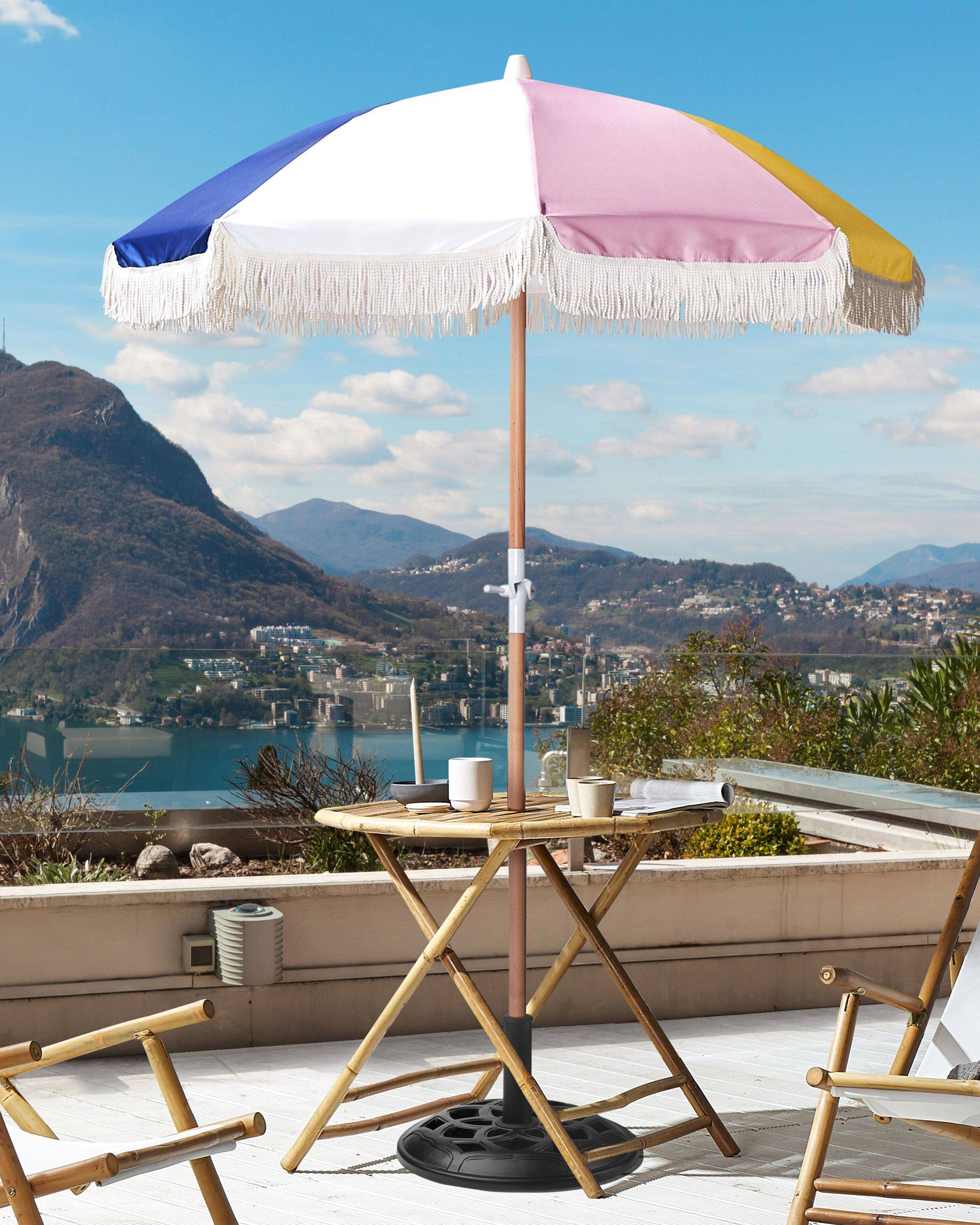 Beliani - Parasol de Jardin en Tissu Multicolore avec Mât en Bois ⌀ 150 cm Design Rétro Protection Extérieur Inclinable Résistant aux UV - Image 2