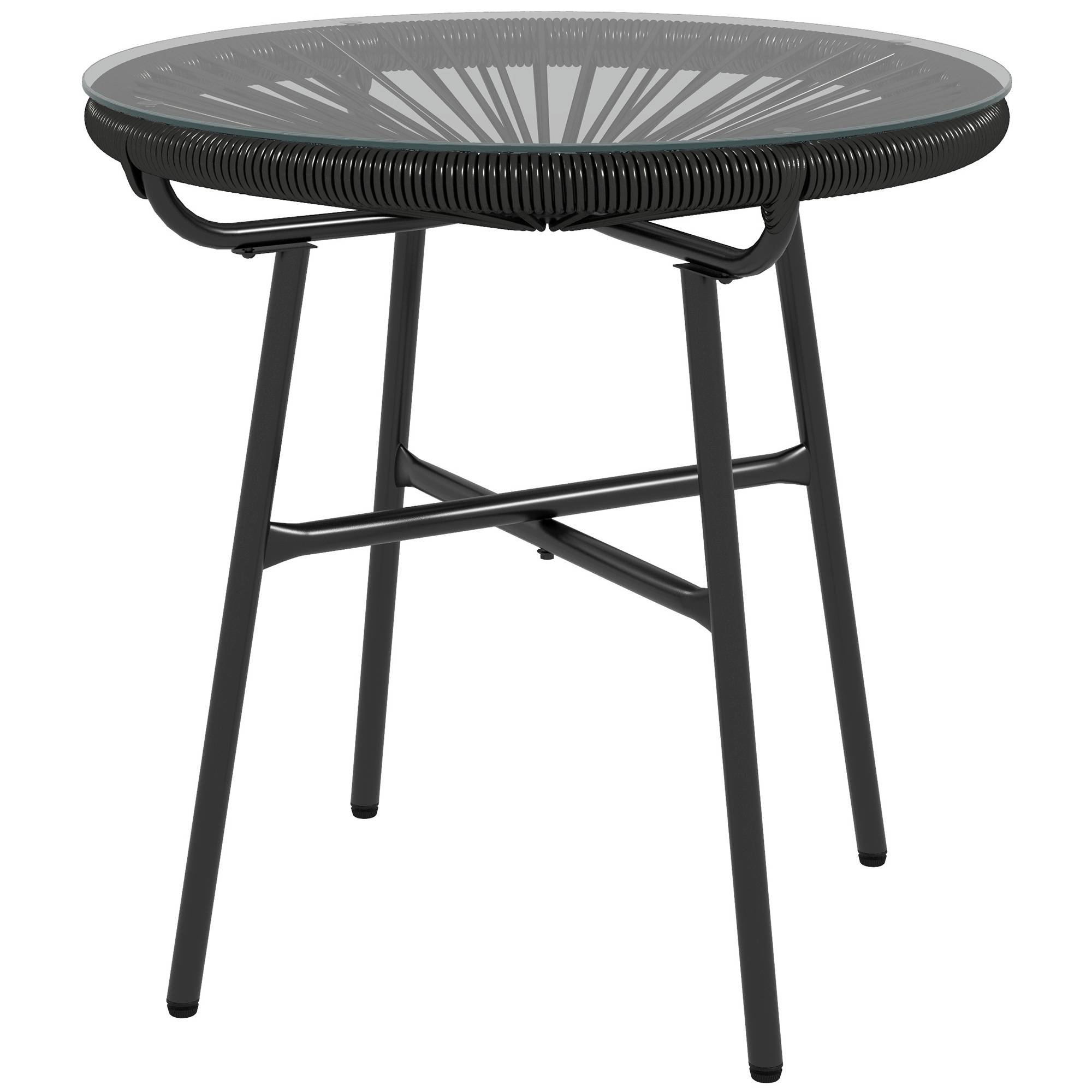 Sans Marque - Table jardin bohème appoint extérieur rotin PE verre trempé intempéries 50x50x50 cm noire - Image 2