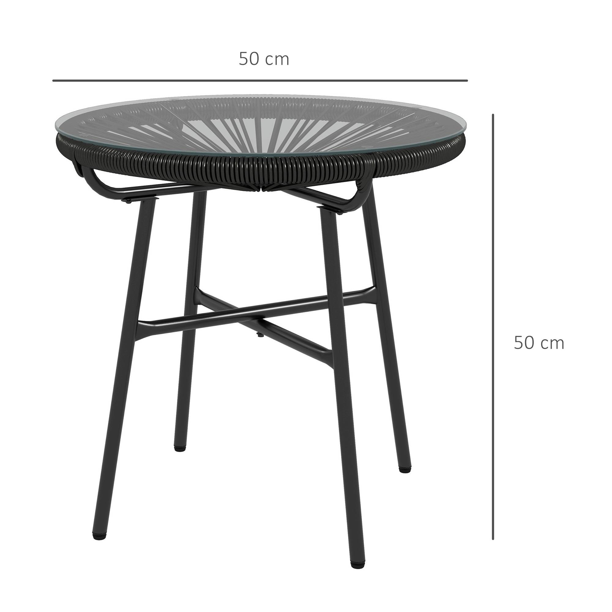 Sans Marque - Table jardin bohème appoint extérieur rotin PE verre trempé intempéries 50x50x50 cm noire - Image 5