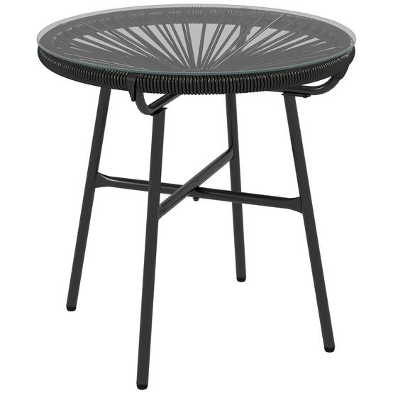Sans Marque - Table jardin bohème appoint extérieur rotin PE verre trempé intempéries 50x50x50 cm noire - Image 1