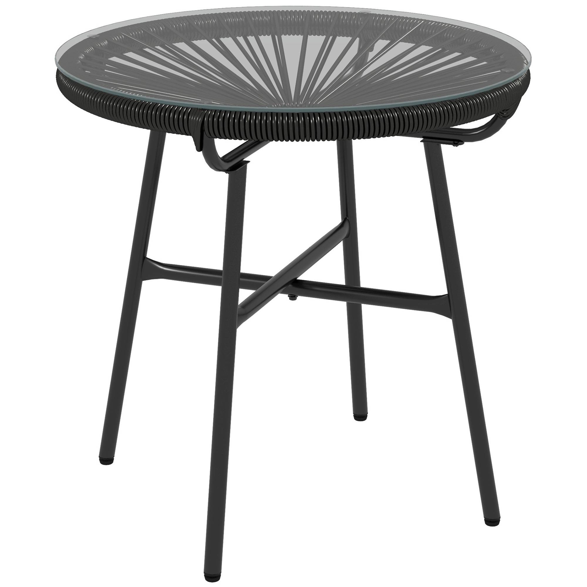 Sans Marque - Table jardin bohème appoint extérieur rotin PE verre trempé intempéries 50x50x50 cm noire - Image 1