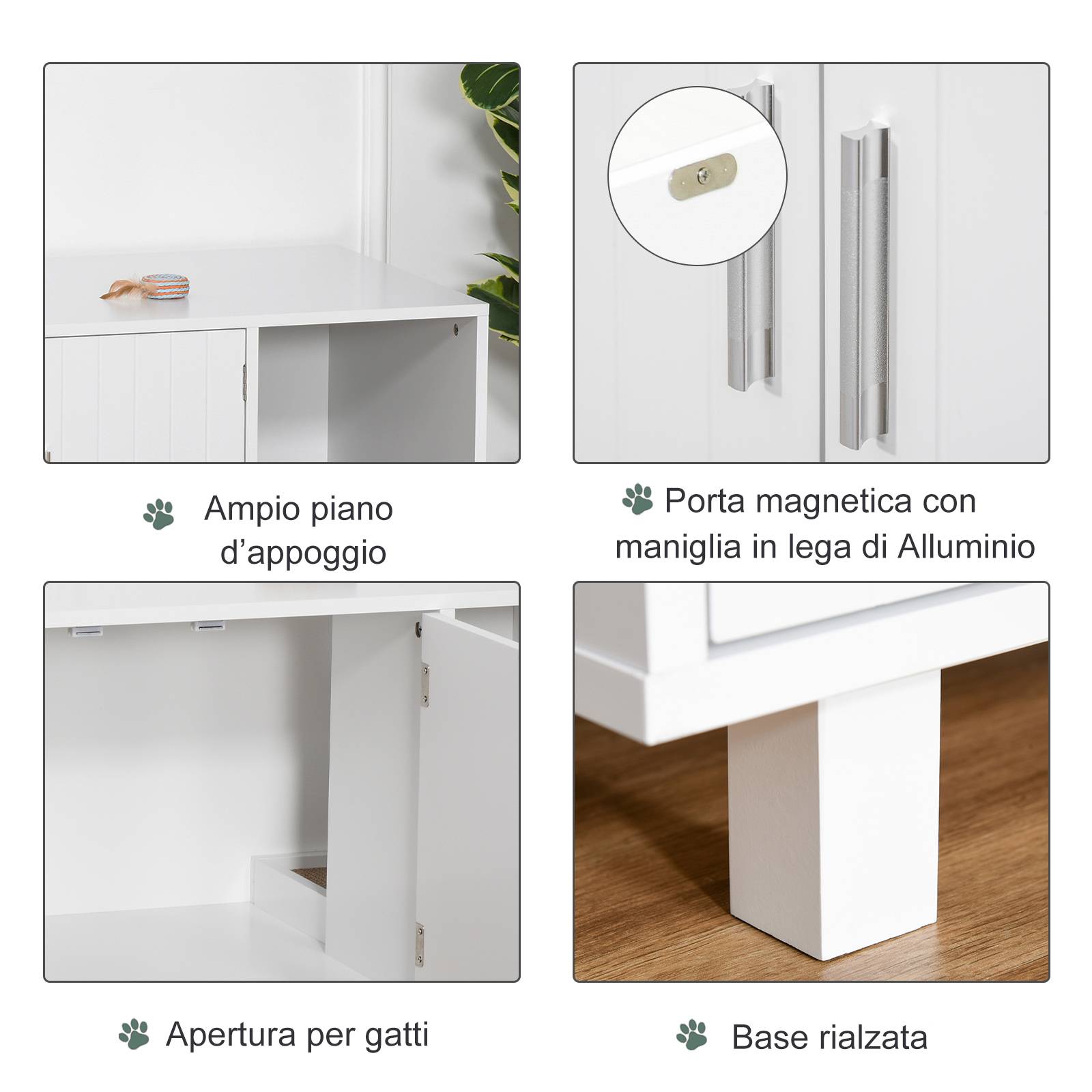 Meuble litière chat MDF intérieur avec griffoir portes magnétiques 91x52x50 cm blanc - ComfortXL Outdoor Living - Image 6