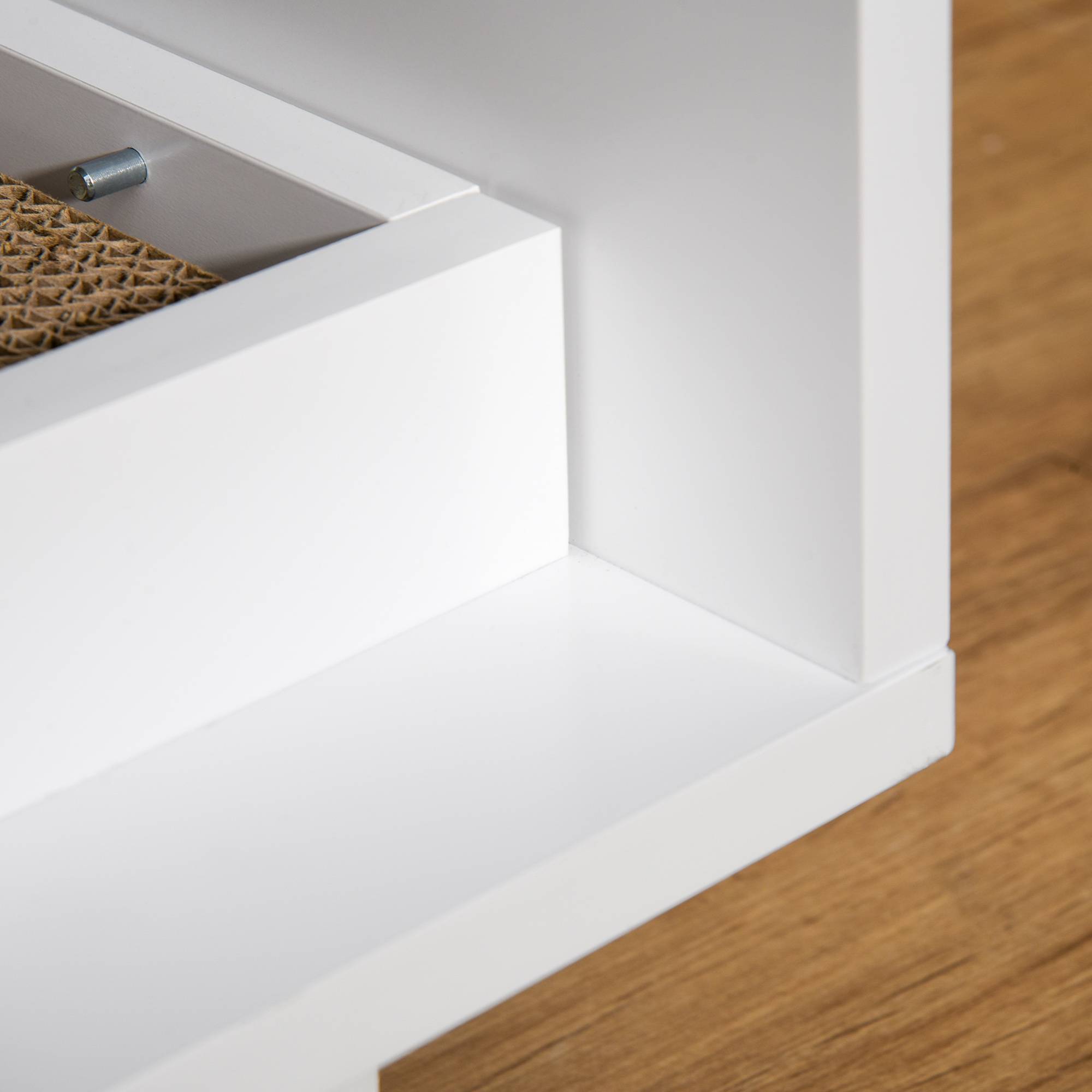 Meuble litière chat MDF intérieur avec griffoir portes magnétiques 91x52x50 cm blanc - ComfortXL Outdoor Living - Image 10