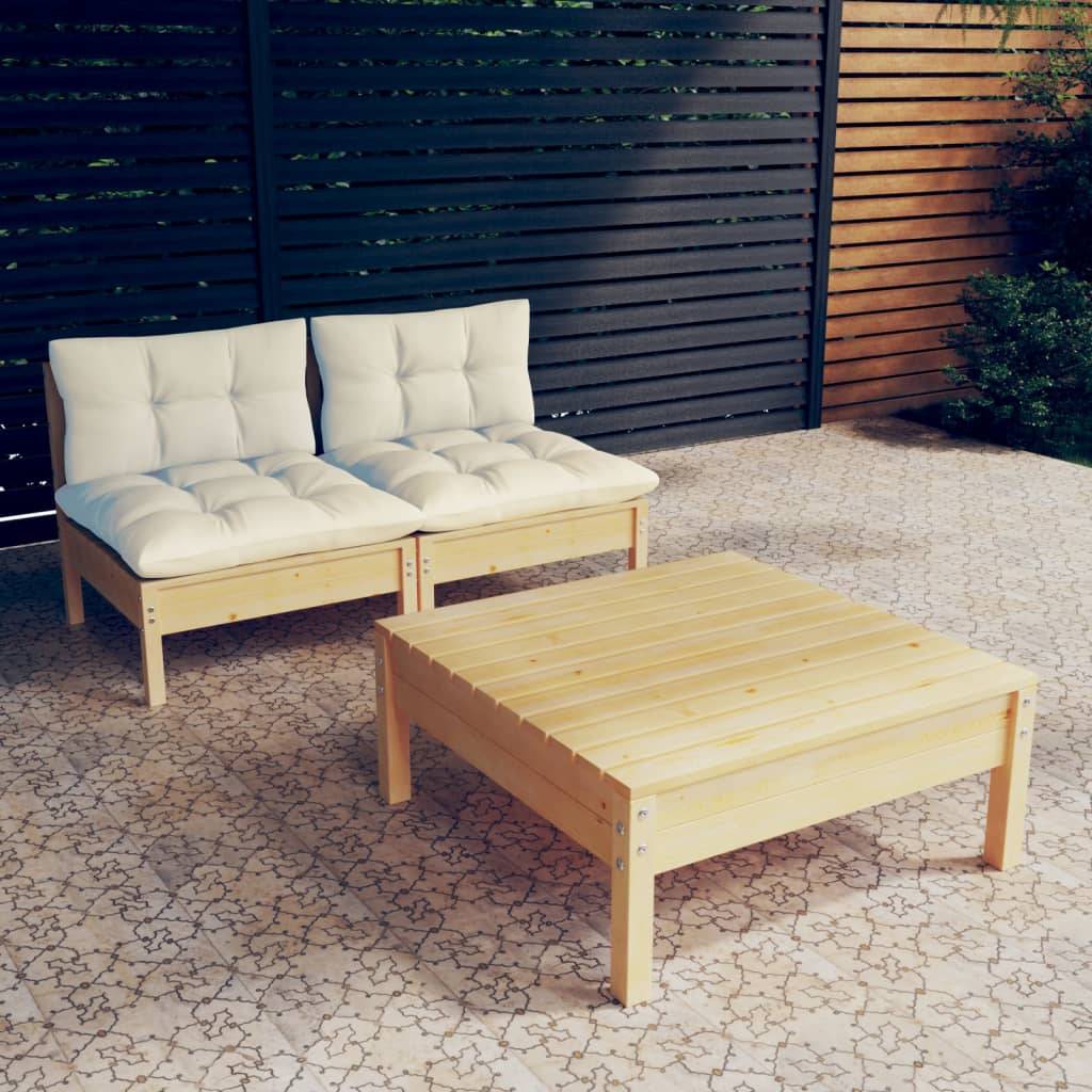 Salon de jardin 3 pcs | Mobilier d'extérieur avec coussins crème bois de pin Maison Chic - Image 2