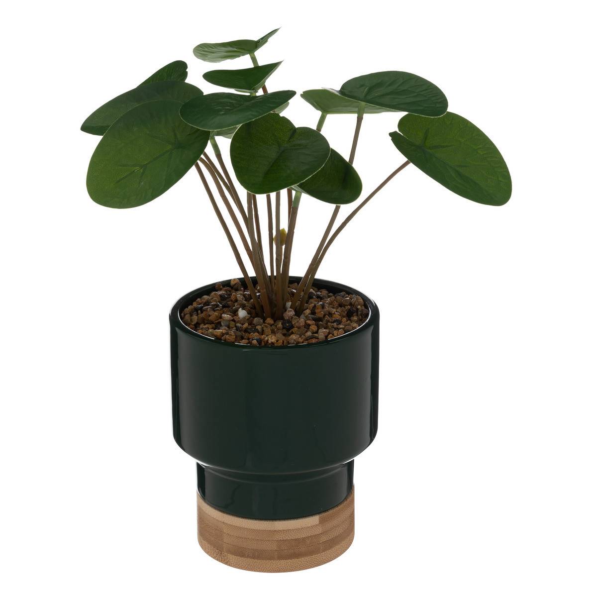 Plante artificielle pot en céramique Vert Foncé et Bambou H 26 cm - Image 1