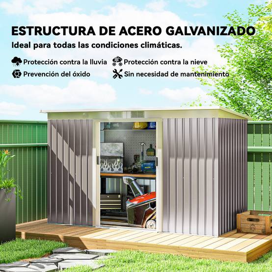 Abri de jardin extérieur 3,2 m² 280 x 130 x 172 cm avec portes coulissantes et ventilation, gris clair - Image 6