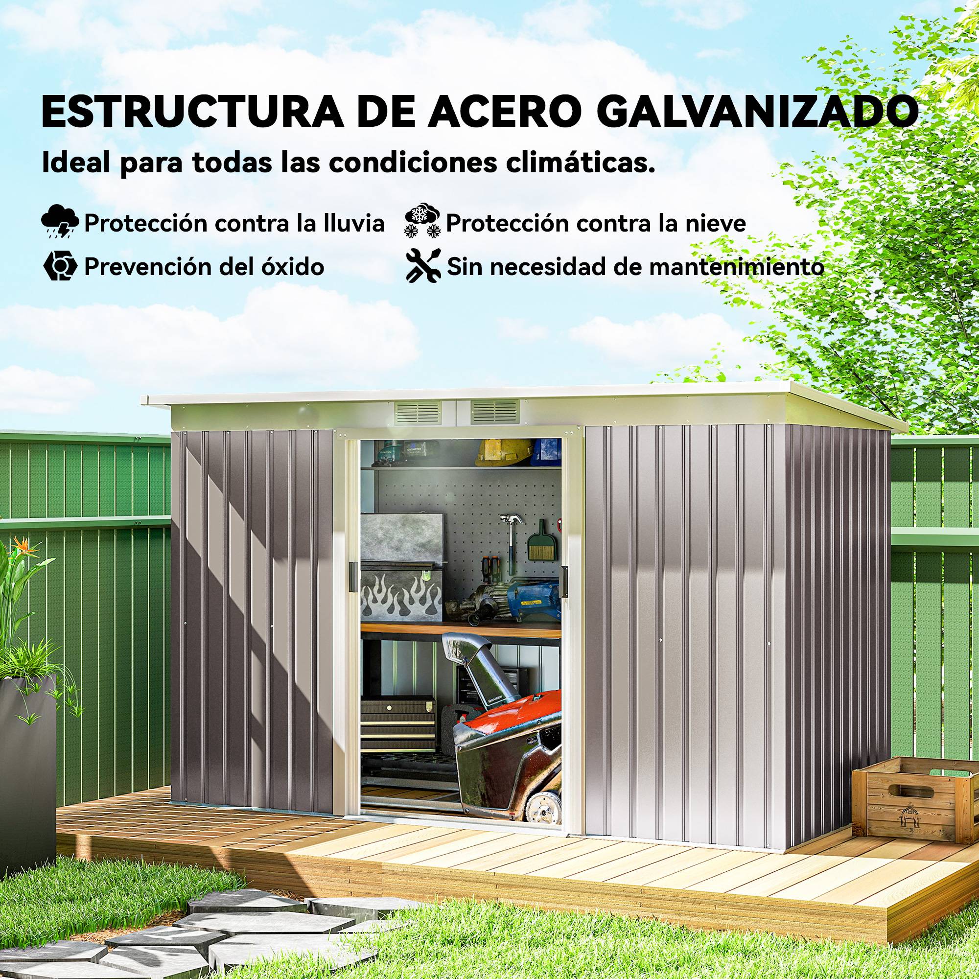 Abri de jardin extérieur 3,2 m² 280 x 130 x 172 cm avec portes coulissantes et ventilation, gris clair - Image 6
