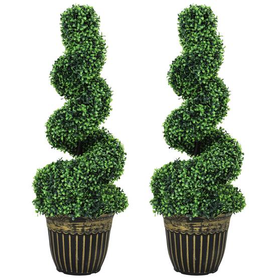 Sans Marque - Buis spiralé lot 2 plantes artificielles pot 90 cm vert - Image 1