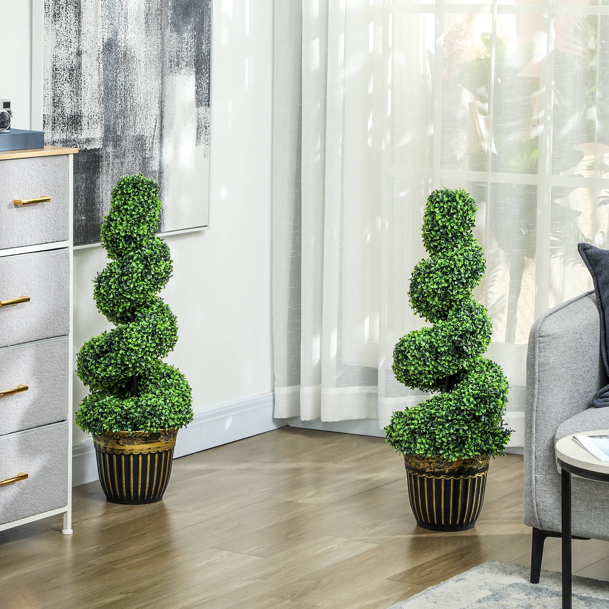 Sans Marque - Buis spiralé lot 2 plantes artificielles pot 90 cm vert - Image 3