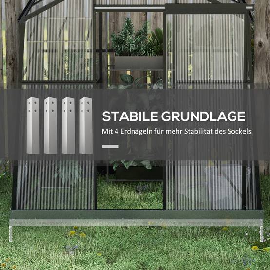 Serre polycarbonate aluminium pour jardin potager porte coulissante 192x131x203cm noir - ComfortXL Outdoor Living - Image 7