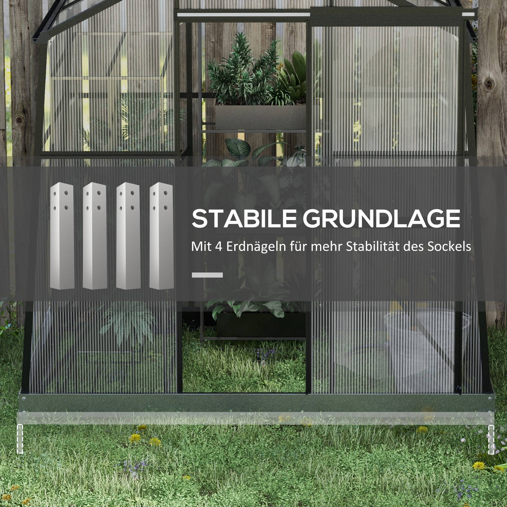 Serre polycarbonate aluminium pour jardin potager porte coulissante 192x131x203cm noir - ComfortXL Outdoor Living - Image 7