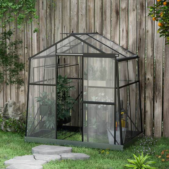 Serre polycarbonate aluminium pour jardin potager porte coulissante 192x131x203cm noir - ComfortXL Outdoor Living - Image 4