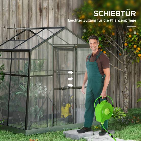 Serre polycarbonate aluminium pour jardin potager porte coulissante 192x131x203cm noir - ComfortXL Outdoor Living - Image 8