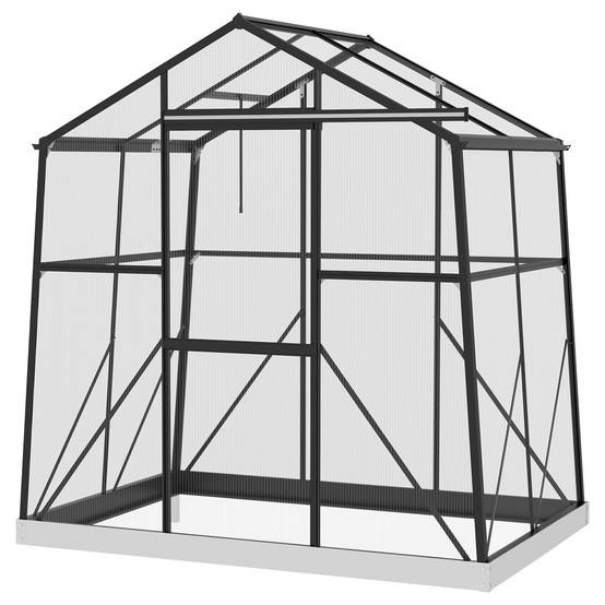 Serre polycarbonate aluminium pour jardin potager porte coulissante 192x131x203cm noir - ComfortXL Outdoor Living - Image 2