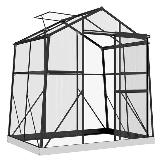 Serre polycarbonate aluminium pour jardin potager porte coulissante 192x131x203cm noir - ComfortXL Outdoor Living - Image 1