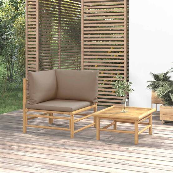ComfortXL - Petit Salon de Jardin 2 Pièces en Bambou avec Table Basse pour Balcon ou Terrasse Taupe – ComfortXL Outdoor Living - Image 1