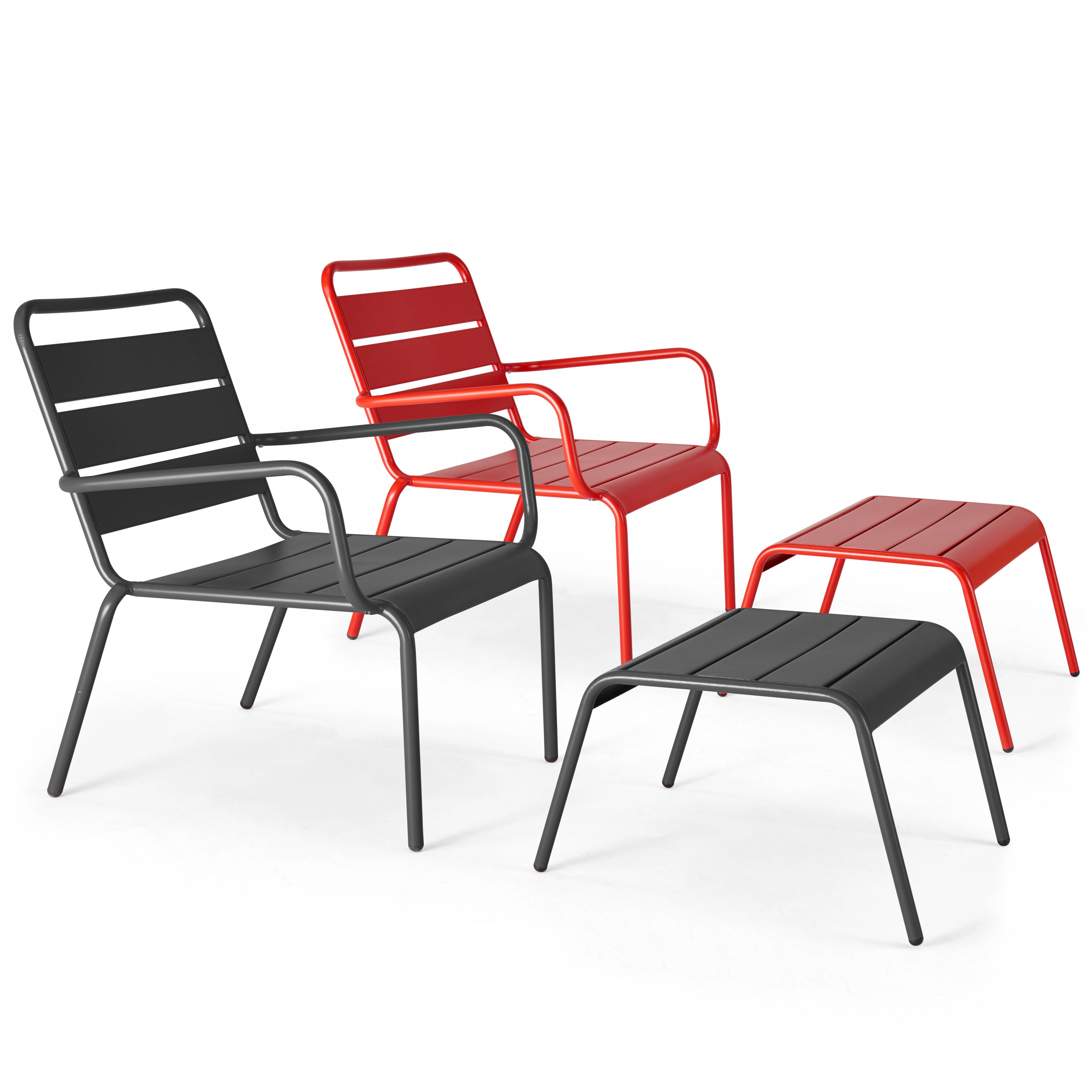Oviala - Lot 2 fauteuils relax avec repose-pieds métal gris et rouge Palavas - Oviala - Image 1