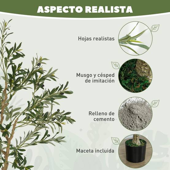 Olivier artificiel décoratif, 150 cm, avec 720 feuilles et 32 olives en pot pour l'intérieur, vert - Image 6