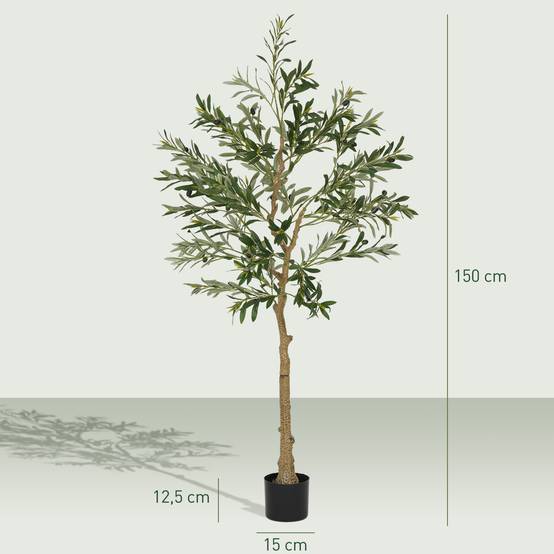 Olivier artificiel décoratif, 150 cm, avec 720 feuilles et 32 olives en pot pour l'intérieur, vert - Image 5